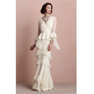 Anthropologie x BHLDN Banderole Silk Chiffon Wedding Gown $1800 Sz 0